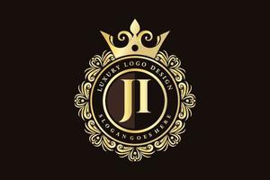 ji lettre initiale or calligraphique féminin floral monogramme héraldique dessiné à la main antique style vintage luxe logo design vecteur premium