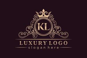 kl lettre initiale or calligraphique féminin floral monogramme héraldique dessiné à la main antique vintage style luxe logo design vecteur premium