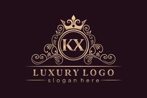 kx lettre initiale or calligraphique féminin floral monogramme héraldique dessiné à la main antique style vintage luxe logo design vecteur premium