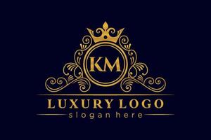 km lettre initiale or calligraphique féminin floral monogramme héraldique dessiné à la main antique vintage style luxe logo design prime vecteur