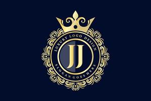 jj lettre initiale or calligraphique féminin floral monogramme héraldique dessiné à la main antique vintage style luxe logo design vecteur premium