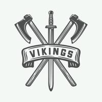 logo vikings vintage, étiquette, emblème, badge dans un style rétro avec citation. art graphique monochrome. illustration vectorielle. vecteur