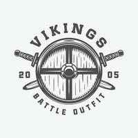 logo vikings vintage, étiquette, emblème, badge dans un style rétro avec citation. art graphique monochrome. illustration vectorielle. vecteur