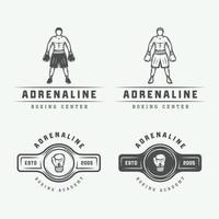 ensemble de badges et d'étiquettes de logo de boxe et d'arts martiaux vintage dans un style rétro. art graphique monochrome. illustration vectorielle vecteur