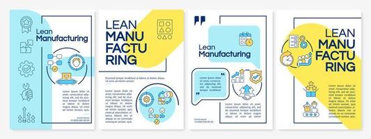 modèle de brochure de fabrication maigre jaune et bleu. fabrication continue. conception de dépliant avec des icônes linéaires. 4 mises en page vectorielles pour la présentation, les rapports annuels. vecteur