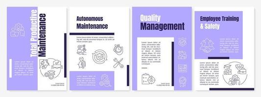 modèle de brochure violet de maintenance productive totale. amélioration de l'équipement. conception de dépliant avec des icônes linéaires. 4 mises en page vectorielles pour la présentation, les rapports annuels. vecteur