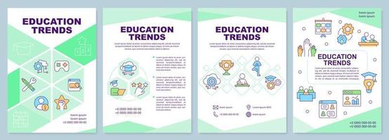 modèle de brochure verte sur les tendances de l'éducation. innovations pédagogiques. conception de dépliant avec des icônes linéaires. 4 mises en page vectorielles pour la présentation, les rapports annuels. vecteur