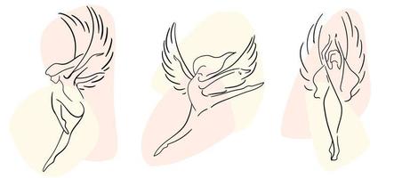 silhouettes de femmes aux ailes définies. la liberté des femmes. vecteur