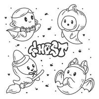 collection de jeux de fantômes mignons halloween dessinés à la main vecteur