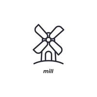 Le symbole du moulin à signe vectoriel est isolé sur un fond blanc. couleur de l'icône modifiable.