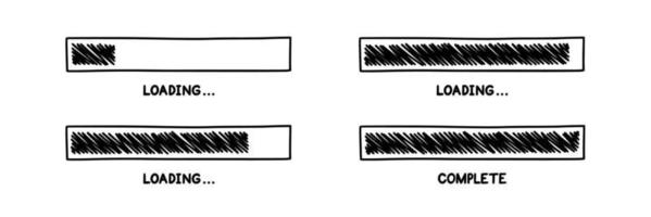 barre de progression du chargement avec indicateur de mise en mémoire tampon. élément de conception infographique avec état d'achèvement. illustration vectorielle dessinés à la main vecteur