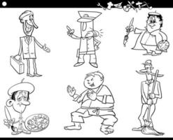 personnages de dessins animés et occupations définies page de coloriage vecteur