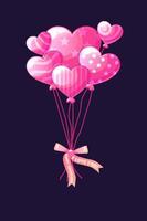 bouquet de ballons roses en forme de coeur pour la saint valentin. illustration vectorielle ballons festifs mignons avec arc pour carte postale de voeux. vecteur