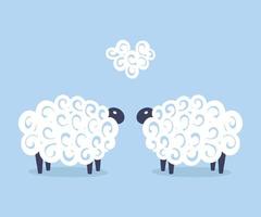 mignon deux enfants vectoriels de moutons aiment l'illustration de couple sur fond bleu avec un coeur. fond de douche de bébé. enfant dessin plat style mouton blanc. vecteur