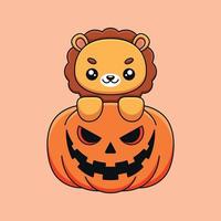 mignon citrouille lion halloween dessin animé mascotte doodle art concept dessiné à la main vecteur kawaii icône illustration