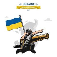 vecteur de la fête de l'indépendance de l'ukraine. soldat patriotique design plat portant le drapeau de l'ukraine.