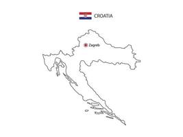 dessiner à la main un vecteur de fine ligne noire de la carte de la croatie avec la capitale zagreb sur fond blanc.