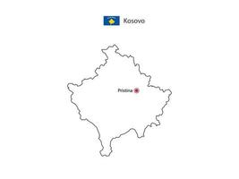 dessinez à la main un vecteur de ligne noire mince de la carte du kosovo avec la capitale pristina sur fond blanc.