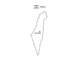 dessiner à la main un vecteur de ligne noire mince de la carte d'israël avec la capitale jérusalem sur fond blanc.