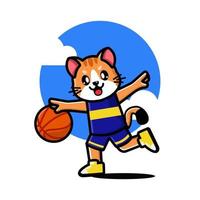 chat heureux jouant au basket vecteur