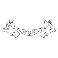 deux colombes blanches de mariage tiennent un ruban avec des coeurs. décorations de mariage. illustration vectorielle vecteur