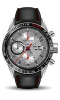 horloge réaliste montre chronographe argent noir bracelet en cuir rouge pour hommes de luxe sur fond isolé vecteur