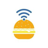 icône vectorielle de conception de logo wifi burger. hamburger et symbole ou icône du signal wifi. vecteur