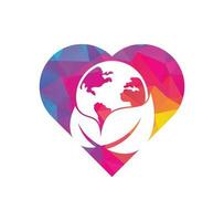 globe feuille coeur forme concept logo icône vecteur. combinaison de logo terre et feuille. planète et symbole ou icône écologique vecteur