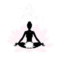 logo yoga. silhouette d'une femme méditant avec une fleur de lotus sur le chakra racine. illustration vectorielle vecteur