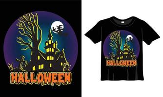 modèle de conception de t-shirt halloween. t-shirt halloween avec nuit, lune, sorcière. t-shirt de fond de nuit à imprimer. vecteur