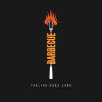 logo barbecue avec logotype bbq et concept de feu en combinaison avec une spatule vecteur