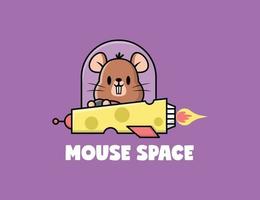 une souris mignonne conduit un vaisseau spatial de fromage. vecteur de dessin animé haut de gamme.