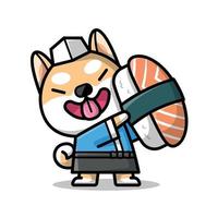 mignon shiba tient une grande illustration de dessin animé de sushi vecteur