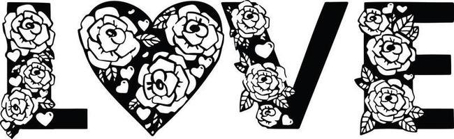 les roses roses aiment le motif de lettrage. fond noir et illustration vecteur