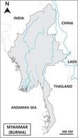carte du myanmar ou de la birmanie avec les pays ennuyés. Thaïlande, Laos, Vietnam et Chine. vecteur