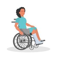 une fille en fauteuil roulant avec un plâtre à la jambe. vecteur sur fond blanc.