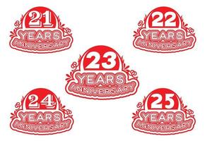 Conception de logo et d'autocollant d'anniversaire de 21 à 25 ans vecteur