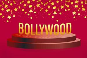 cinéma indien bollywoodien. Style 3D. podium avec cercles, étoiles, rubans sur fond rouge. conception d'or. illustration vectorielle.