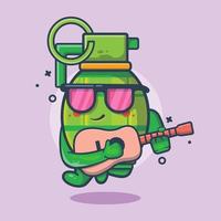 mascotte de personnage d'arme de grenade cool jouant de la guitare dessin animé isolé dans un style plat vecteur