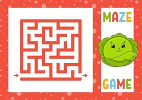 labyrinthe carré. jeu pour les enfants. casse-tête pour les enfants. caractère heureux. énigme du labyrinthe. trouver le bon chemin. illustration vectorielle. vecteur