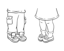 jambes d'un garçon et d'une fille. tampon numérique. personnage de style dessin animé. illustration vectorielle isolée sur fond blanc. vecteur