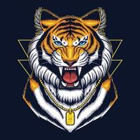 tigre en colère portant un collier or illustration vectorielle vecteur