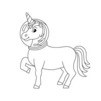 licorne fée magique. cheval mignon. page de livre de coloriage pour les enfants. personnage de style dessin animé. illustration vectorielle isolée sur fond blanc. vecteur