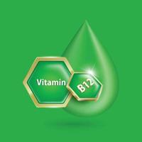 un badge logo hexagonal vitamine b12 or-vert flotte devant une goutte d'eau vecteur