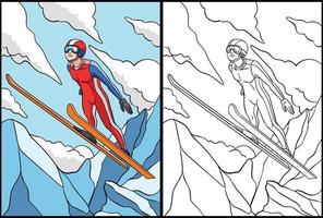 saut à ski coloriage illustration colorée vecteur