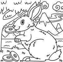 lapin qui mord la pièce année du lapin coloriage vecteur