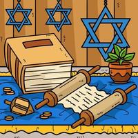 hanukkah torah scroll et livre dessin animé coloré vecteur