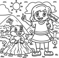 Coloriage fille et marmotte pour les enfants vecteur