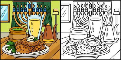 hanukkah latke avec illustration de coloriage menorah vecteur