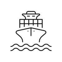 icône de ligne de navire de bateau de mer. pictogramme linéaire de livraison de conteneurs maritimes de fret. icône de contour noir de livraison de cargo. grande expédition de yacht de croisière. trait modifiable. illustration vectorielle isolée. vecteur